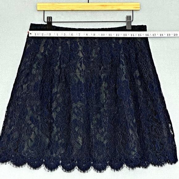 J‎ Crew Women Skirt 8 Blue Lace Black Lined A Line Mini Classic Dark Feminine - Picture 5 of 11